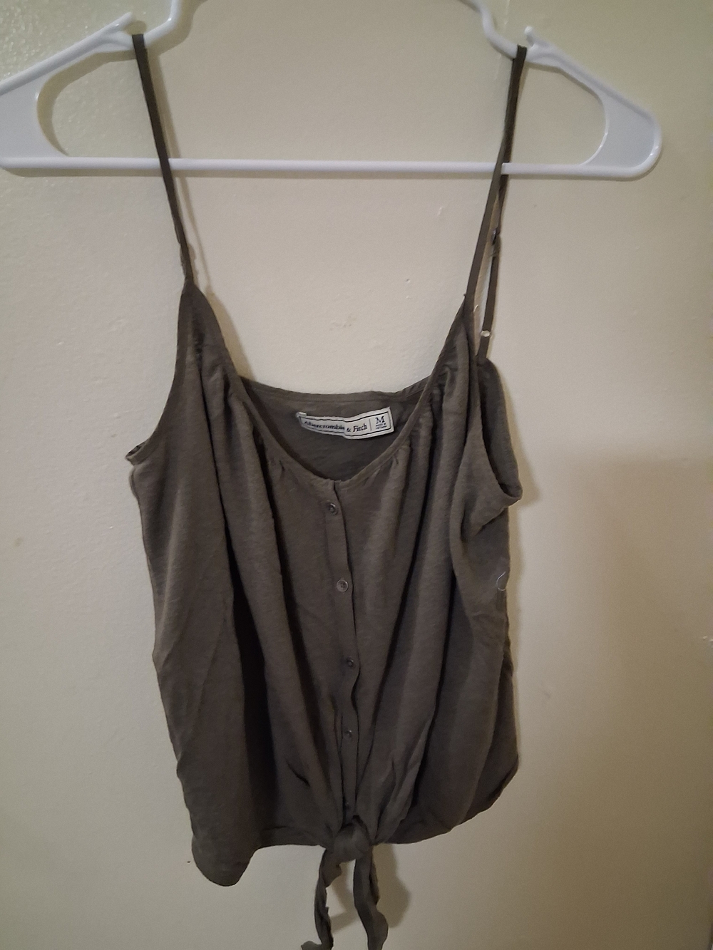 Abercrombie & Fitch Olive Green Button-Front Tie-Hem Cami